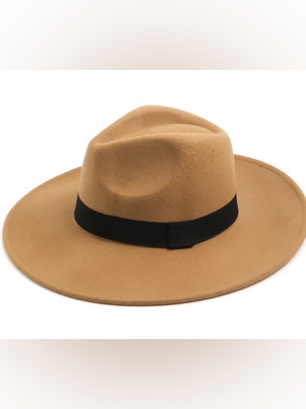 Classic Wide-Brim Felt Fedora Hat - Camel